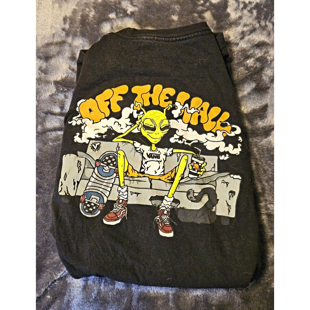 VANS Classic Fit Black Alien Graphic Skateboarding Crew Neck T-Shirt Mens M